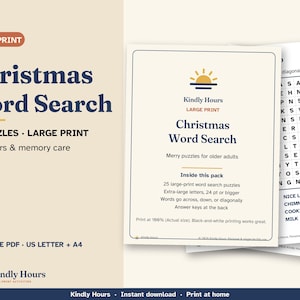 Large Print Christmas Word Search for Seniors, 25 Printable Puzzles