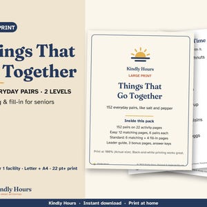 Things That Go Together Game for Seniors, Large Print Matching