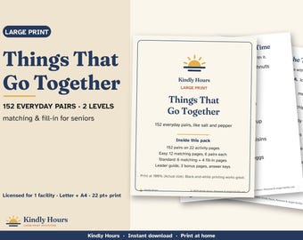 Things That Go Together Game for Seniors, Large Print Matching