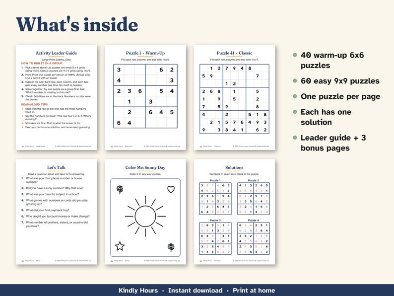 Large Print Easy Sudoku for Seniors, 100 Printable Puzzles, 6x6 and 9x9, Beginner Number Puzzles, Memory Care, Assisted Living, PDF immagine 3