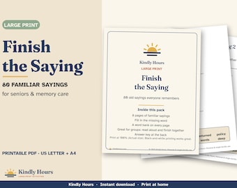 Large Print Finish the Saying Game for Seniors, 80 Old Sayings, Printable Word Game, Memory Care, Assisted Living Group Activity, PDF