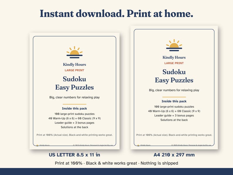 Large Print Easy Sudoku for Seniors, 100 Printable Puzzles, 6x6 and 9x9, Beginner Number Puzzles, Memory Care, Assisted Living, PDF immagine 5