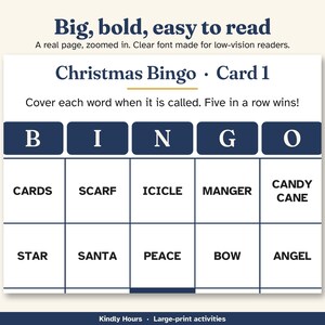 Large Print Christmas Bingo for Seniors, 30 Printable Word Bingo Cards, Holiday Party Game, Memory Care Activity, Assisted Living image 2