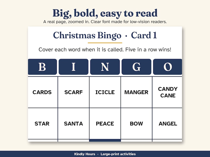 Large Print Christmas Bingo for Seniors, 30 Printable Word Bingo Cards, Holiday Party Game, Memory Care Activity, Assisted Living image 2