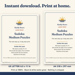 Large Print Medium Sudoku for Seniors, 50 Printable 9x9 Puzzles, One Per Page, Number Puzzles, Memory Care, Assisted Living, PDF image 5