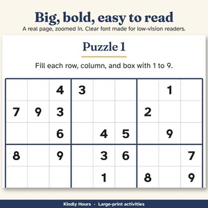 Large Print Medium Sudoku for Seniors, 50 Printable 9x9 Puzzles, One Per Page, Number Puzzles, Memory Care, Assisted Living, PDF image 2