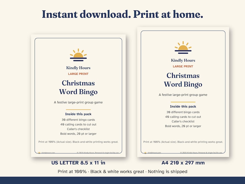 Large Print Christmas Bingo for Seniors, 30 Printable Word Bingo Cards, Holiday Party Game, Memory Care Activity, Assisted Living image 5