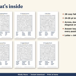 高齢者向け秋の大きな文字の単語探しパズル、感謝祭のパズル20個、印刷可能な秋のアクティビティ、認知症ケア、介護施設、PDF 画像 3