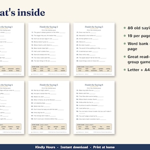 Gioco di completamento di frasi in caratteri grandi per anziani, 80 proverbi, gioco di parole stampabile, attività per la cura della memoria, attività di gruppo per case di riposo, PDF immagine 3