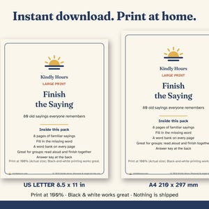 Gioco di completamento di frasi in caratteri grandi per anziani, 80 proverbi, gioco di parole stampabile, attività per la cura della memoria, attività di gruppo per case di riposo, PDF immagine 5