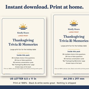 Large Print Thanksgiving Trivia for Seniors, True or False, Reminiscence Memory Cards, Printable Group Game, Memory Care, Assisted Living image 5