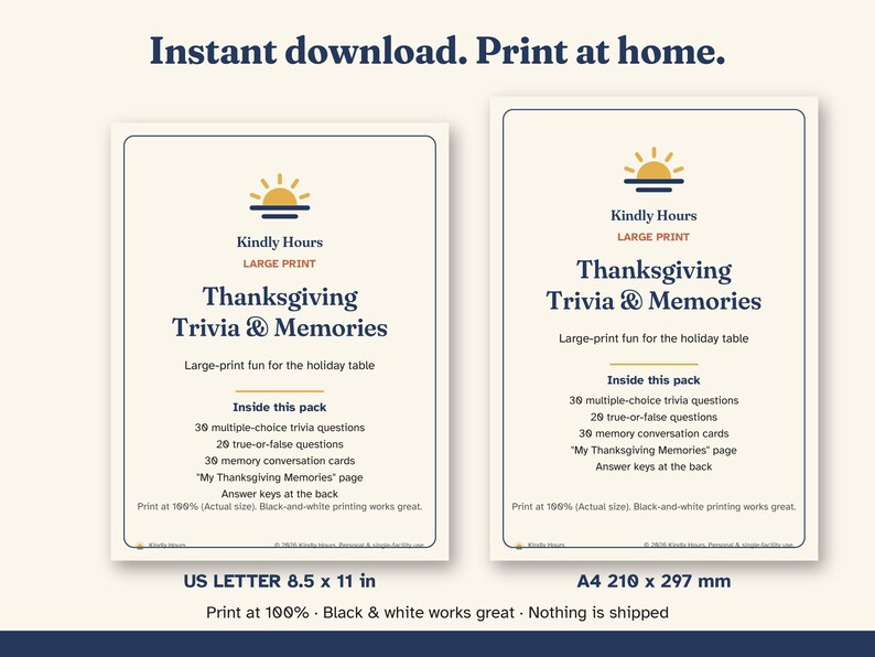 Large Print Thanksgiving Trivia for Seniors, True or False, Reminiscence Memory Cards, Printable Group Game, Memory Care, Assisted Living image 5