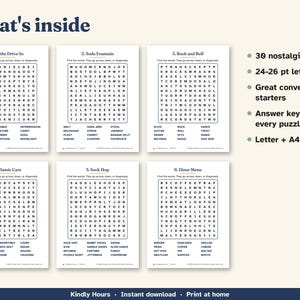 Large Print 1950s 60s Nostalgia Word Search for Seniors, 30 Printable Puzzles, Memory Care, Reminiscence Activity, Assisted Living image 3
