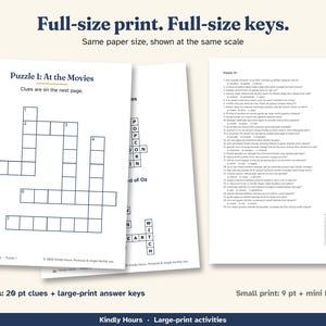 Large Print Classic Movies Crossword Puzzles for Seniors, 20 Printable Old Hollywood Crosswords, Memory Care, Assisted Living, PDF image 6