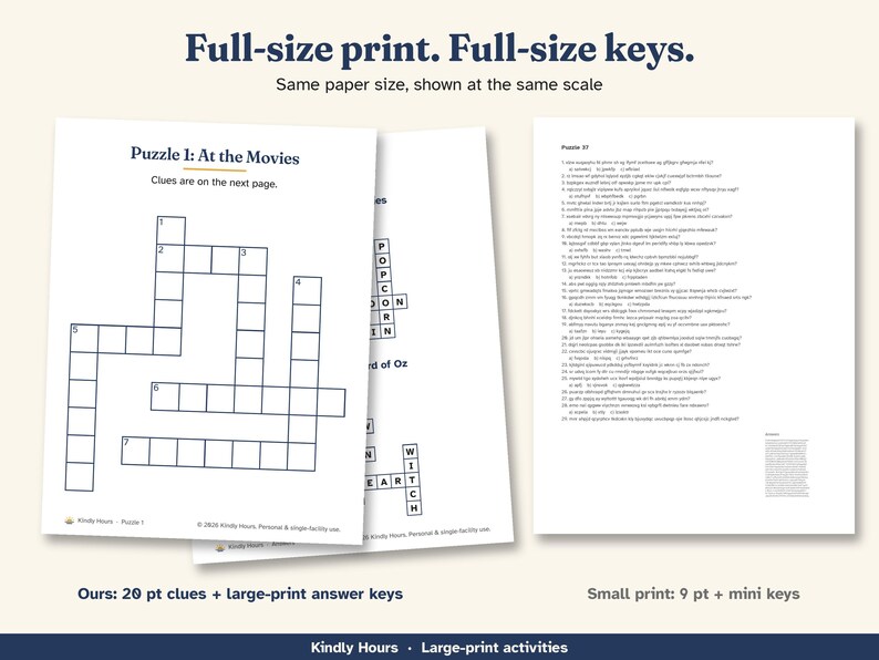 Large Print Classic Movies Crossword Puzzles for Seniors, 20 Printable Old Hollywood Crosswords, Memory Care, Assisted Living, PDF image 6