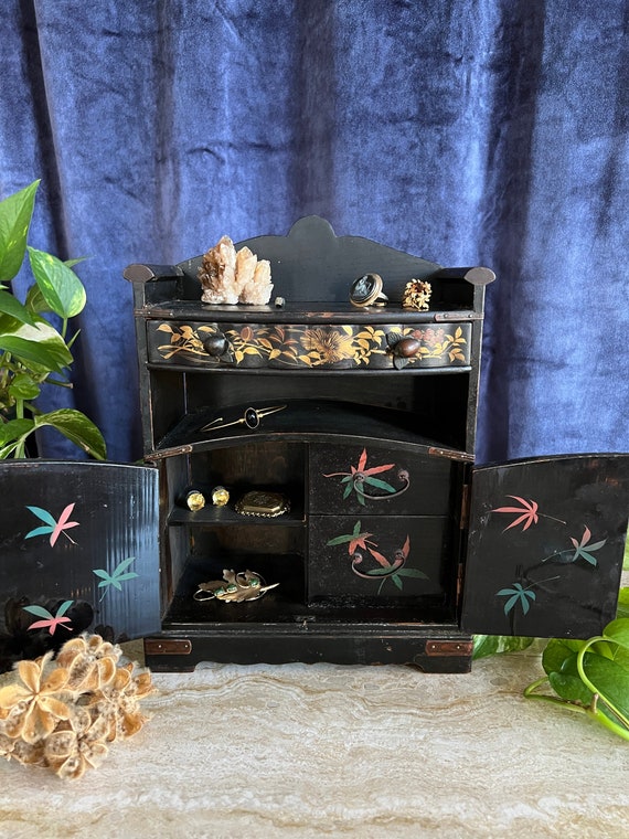 Stunning Hand-Painted Black & Gold Jewelry Box