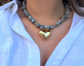 Beaded Statement Chunky Necklace | Boho Chic | Gold Accents Jewelry Gifts for Her
