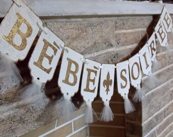 Ivory & Gold Bebe Soiree Banner: French Baby Shower Decor