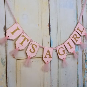 It's A Girl Banner, Pink and Gold Baby Shower Decoration, Baby Girl Shower Decoration, Baby Girl Banner, Gender Reveal Party Decoration image 5