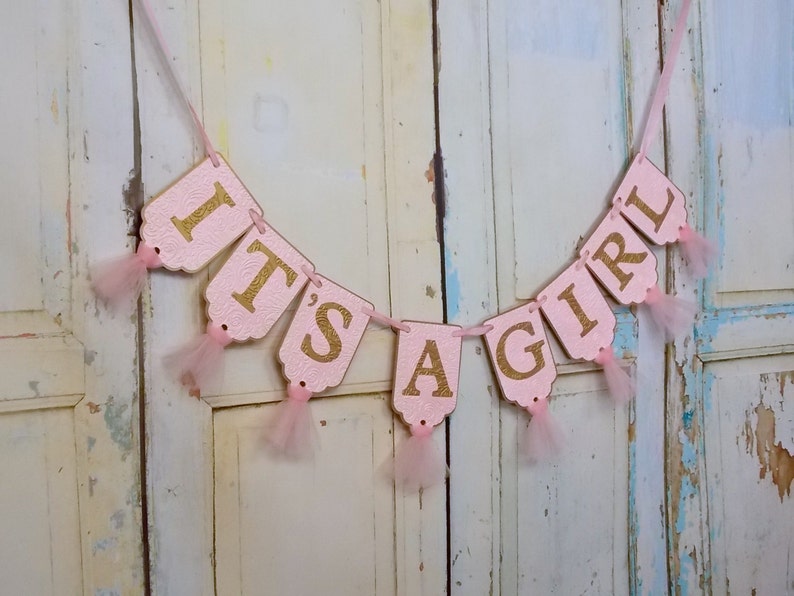 It's A Girl Banner, Pink and Gold Baby Shower Decoration, Baby Girl Shower Decoration, Baby Girl Banner, Gender Reveal Party Decoration image 5