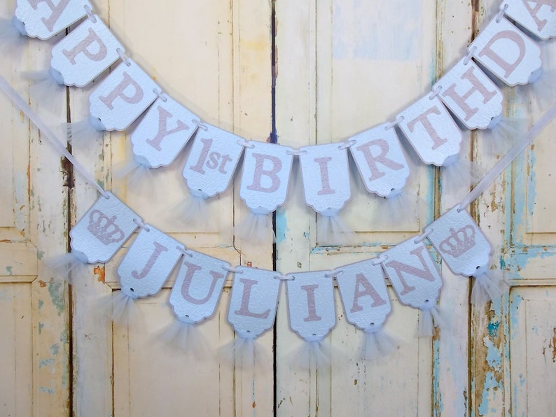 Happy 1st Birthday Banner Boys Name With Crowns Optional Blue Etsy