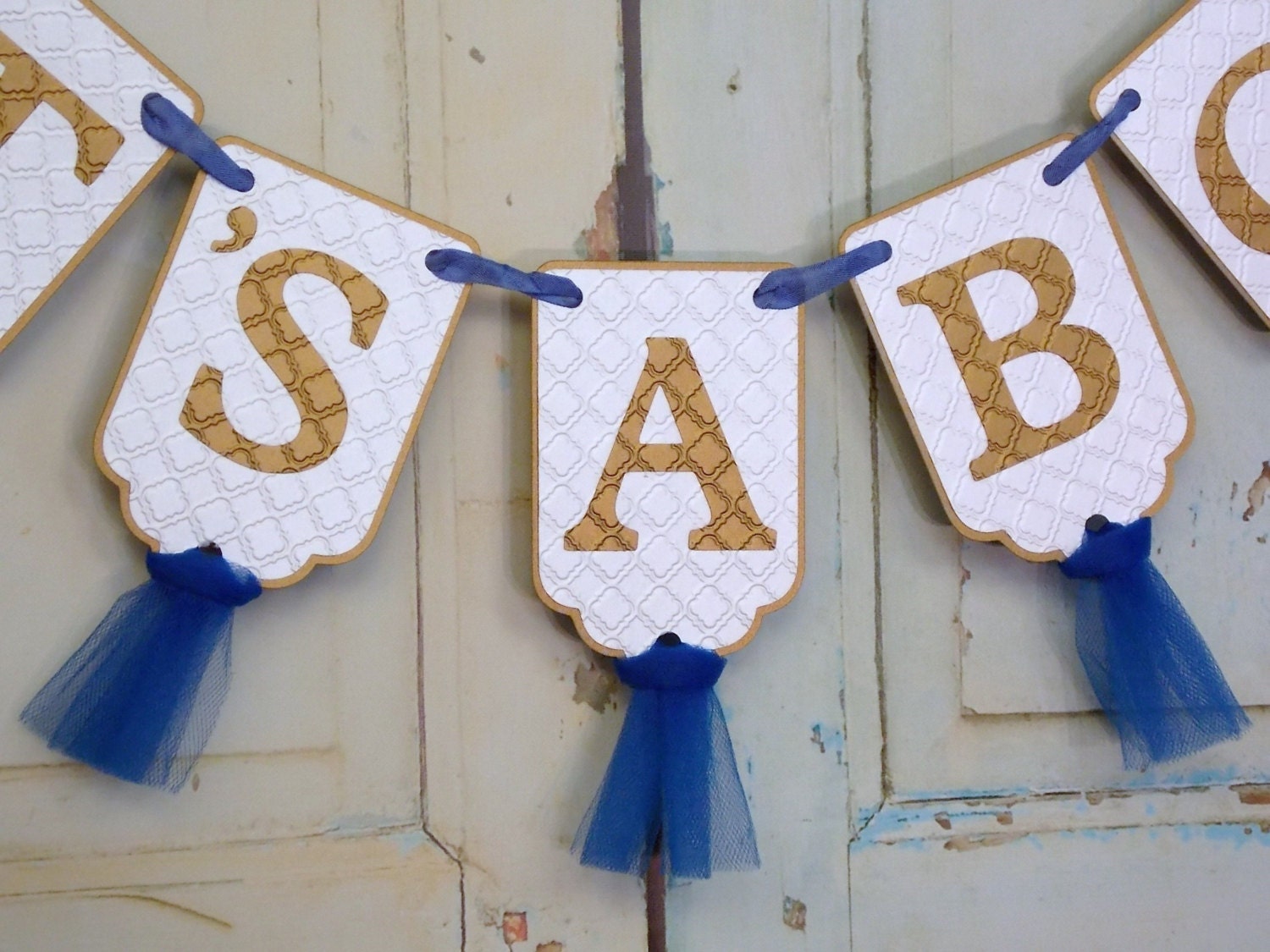 It's A Boy Banner Embossed White Blue and Gold Banner - Etsy