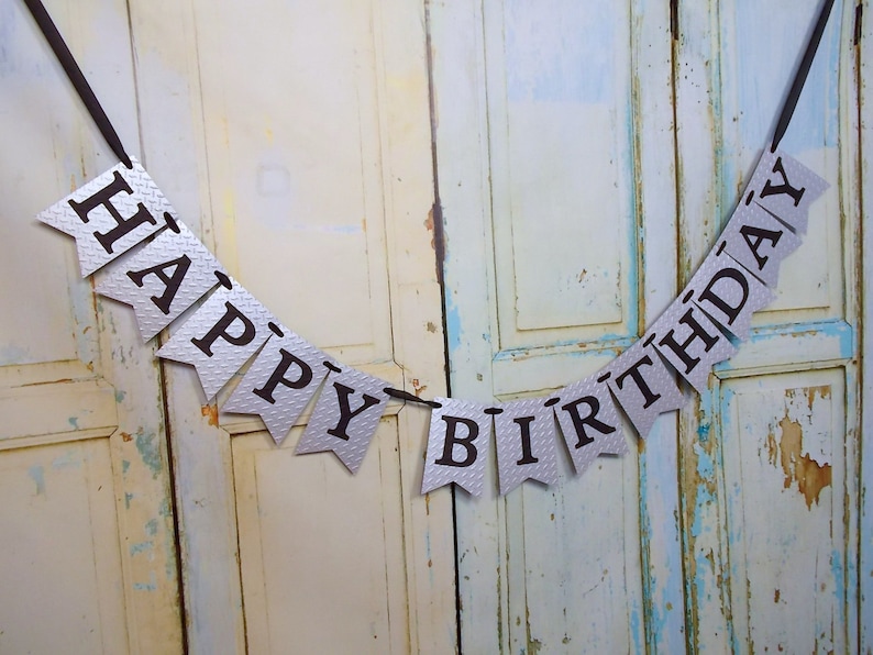 happy birthday banner add year silver and black banner etsy