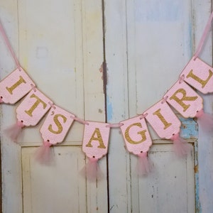 It's A Girl Banner, Pink and Gold Baby Shower Decoration, Baby Girl Shower Decoration, Baby Girl Banner, Gender Reveal Party Decoration image 4