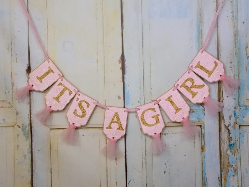 It's A Girl Banner, Pink and Gold Baby Shower Decoration, Baby Girl Shower Decoration, Baby Girl Banner, Gender Reveal Party Decoration image 4