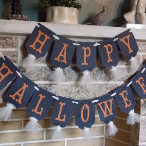 Happy Halloween Banner, Cream Orange and Black Banner, Halloween Decoration, Halloween Sign, Halloween Party Decoration, Trick or Treat image 2