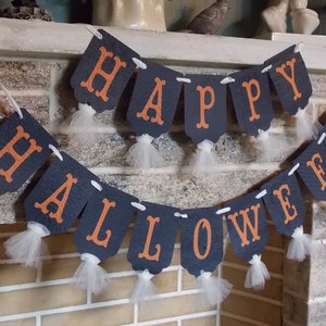 Happy Halloween Banner, Cream Orange and Black Banner, Halloween Decoration, Halloween Sign, Halloween Party Decoration, Trick or Treat image 1