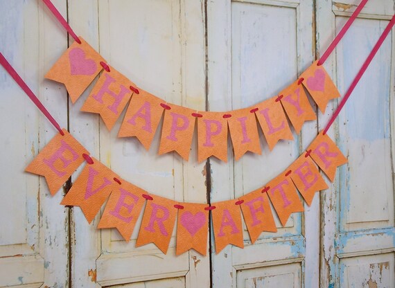 Happily Ever After Banner With Hearts Orange And Pink Wedding Etsy
