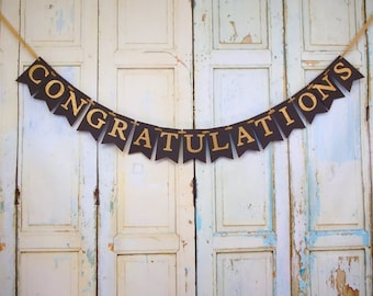 Congratulations Banner: Black & Gold Graduation Party Decor