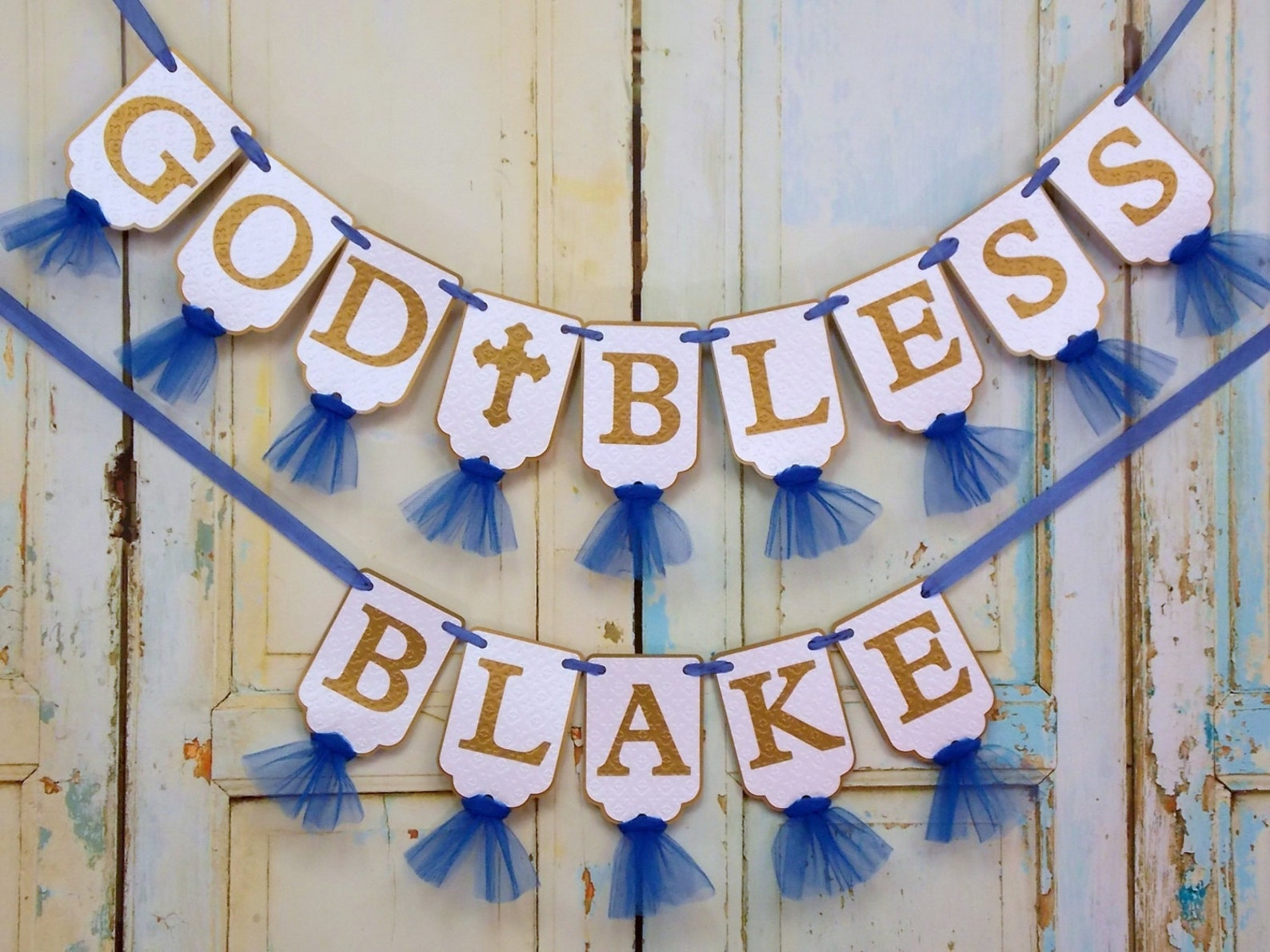 God Bless Banner Boys Name Optional White Royal Blue and - Etsy