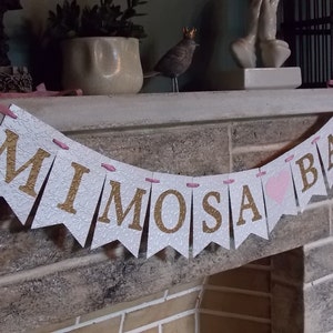 Mimosa Bar Banner with Heart, Cream Pink and Gold Banner, Wedding Shower Banner, Baby Shower Banner, Bridal Shower Banner