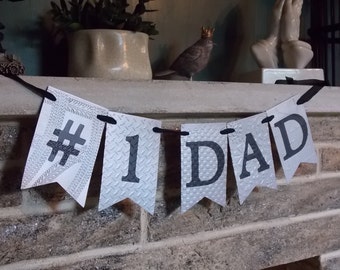 Nummer eins Dad Banner, Vatertag Banner, # 1 Dad Banner, geprägtes Silber und schwarzes Banner, Vatertagsparty Dekoration,