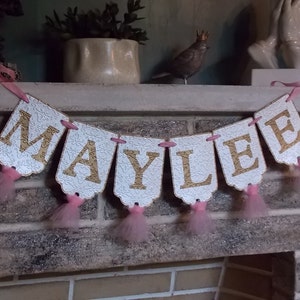 Girls Name Banner, Cream, Pink and Gold Banner with Tulle, Girl's Birthday Banner, Girl Baby Shower Decoration, Girl Nursery Sign, image 5