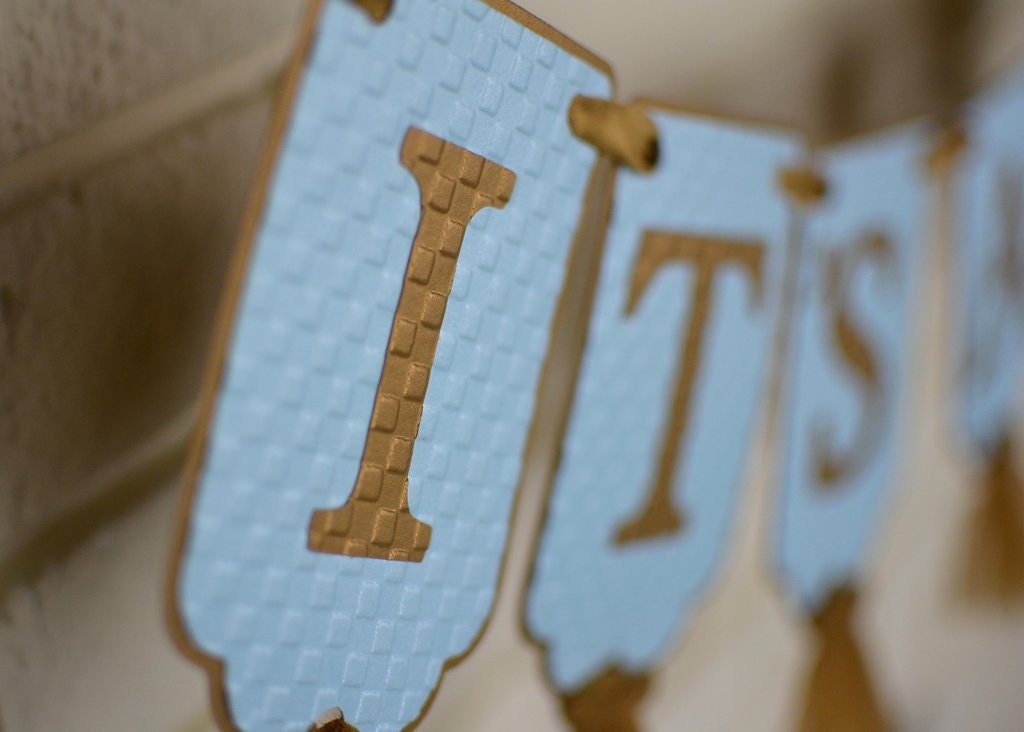 It's A Boy Banner Embossed Blue and Gold Banner With - Etsy