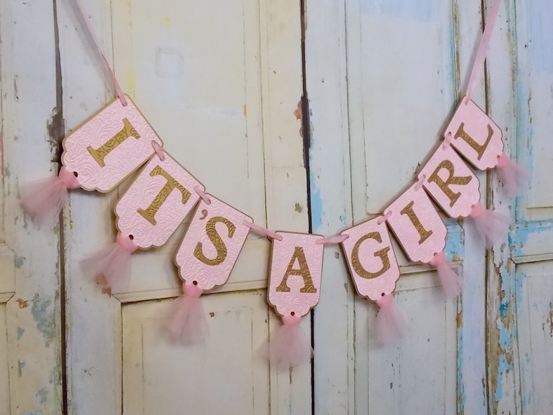 It's A Girl Banner, Pink and Gold Baby Shower Decoration, Baby Girl Shower Decoration, Baby Girl Banner, Gender Reveal Party Decoration image 1