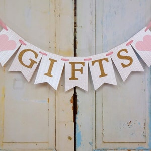 Geschenken banner met harten, crème roze en gouden banner, bruiloft douche banner, baby shower banner, bruids douche decoratie, bruiloft decor