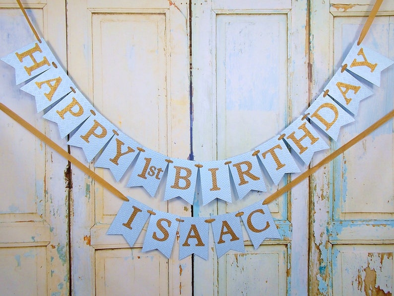Happy 1st Birthday Banner Blue and Gold Boys Birthday Sign | Etsy