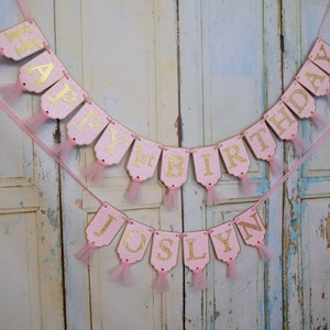 Happy 1st Birthday Banner, Pink and Gold Glitter, Girls 1st Birthday Decorations, Name Banner Optional, Girls Birthday Party Decoration