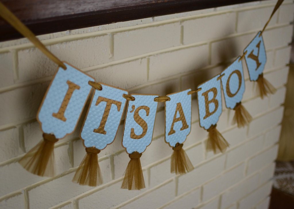 It's A Boy Banner Embossed Blue and Gold Banner With - Etsy