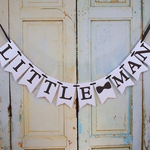 Striscione omino con papillon, decorazione per baby shower omino, baby shower con papillon, striscione per baby shower in bianco e nero, baby shower per bambini