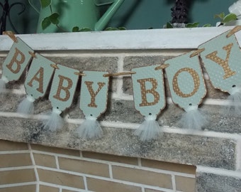 Baby Boy Banner, Baby Shower Banner in Sage Green, Gold and Ivory, Nursery Decor, Baby Shower Decoration