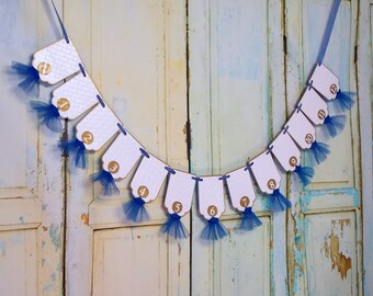 First Year Picture Banner, White, Blue and Gold First Birthday Decoration, 12 Month Photo Banner, Boys 1st Birthday Banner, Royal Birthday