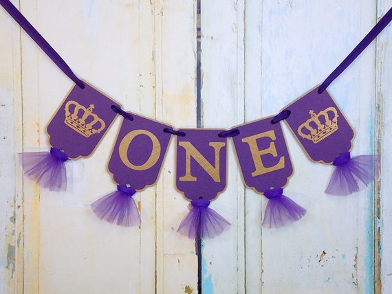 Boys One Banner With Crowns Purple And Gold Birthday Etsy