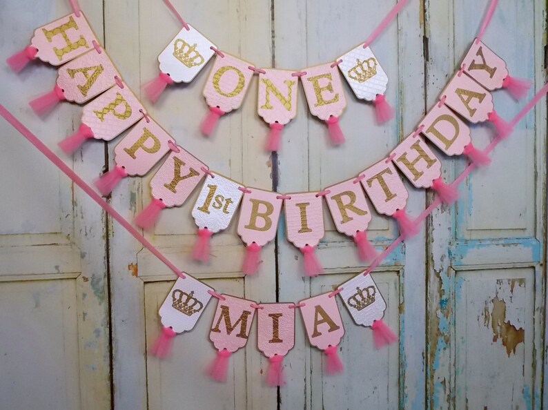 Happy 1st Birthday Girls Name Banner and One Banner With - Etsy