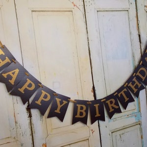 Happy Birthday Banner, Name Optional, Black Gold Birthday Decoration, Surprise Birthday Sign, Happy Birthday Sign, Black Gold Birthday Theme