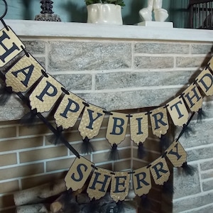 Happy Birthday Banner, Embossed Black and Gold Birthday Decoration, Name Optional, Happy Birthday Sign, Black and Gold Birthday Party, 30th